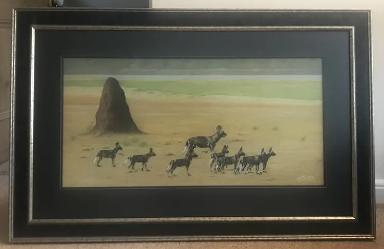 Mounted, framed and now on display in the studio gallery. Frame size 44 X 28 inches