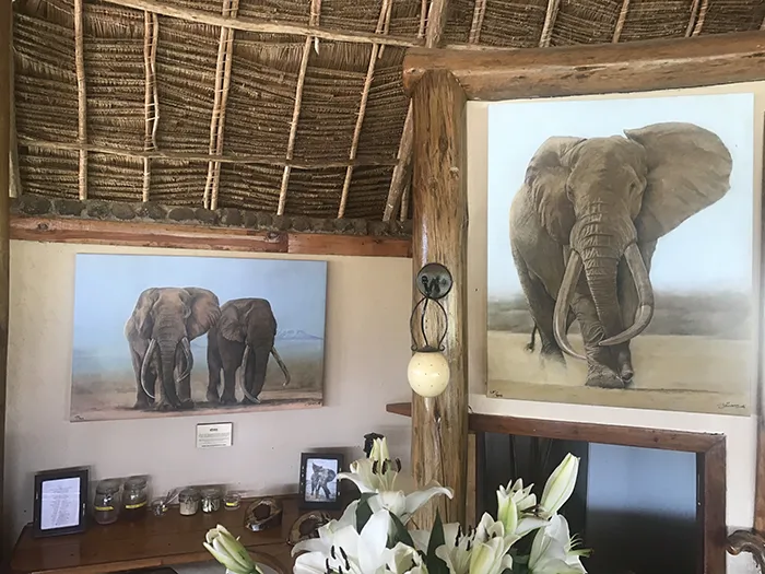 Craig with Tusker Tim on one canvas with the great Satao on the other canvas