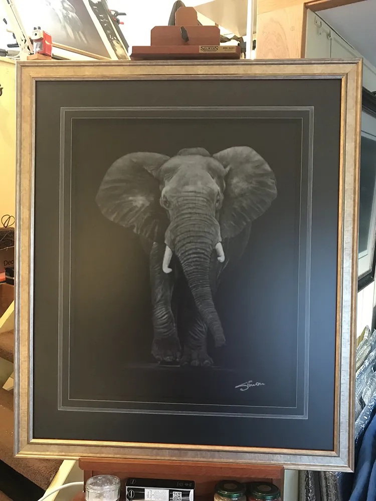 Framed mounted and on display in the Studio / Gallery Frame size 31in x 37in